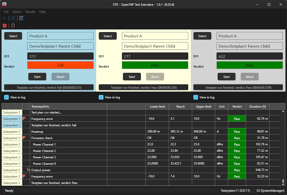 Example custom interface with three test heads