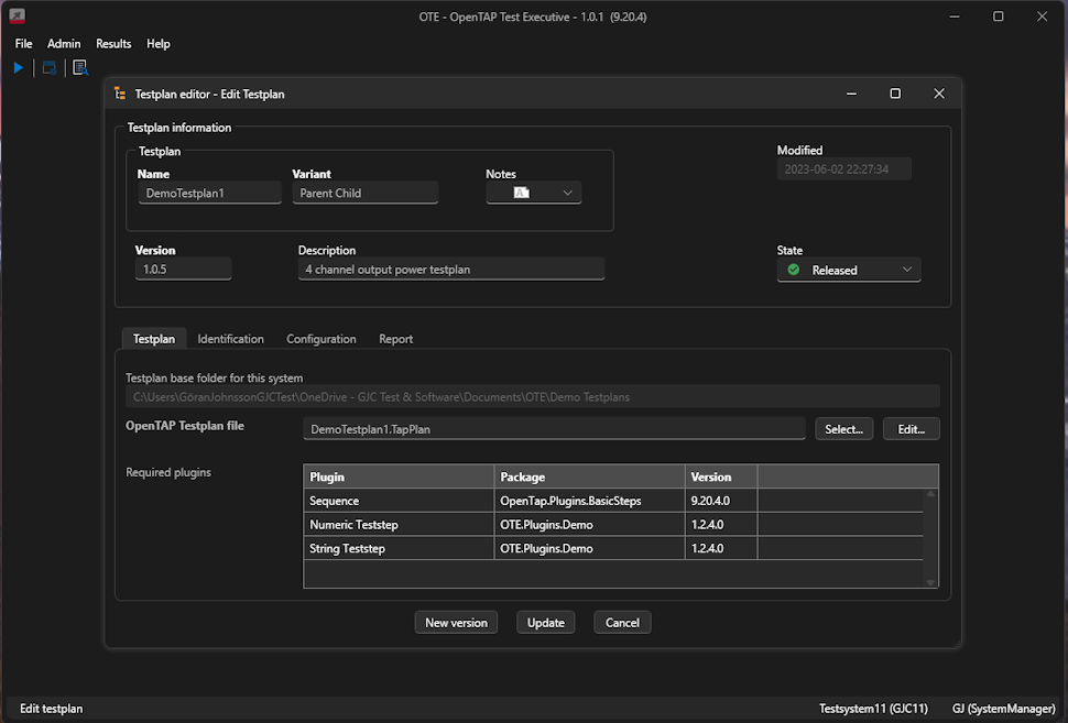 Single testplan configuration with OpenTAP testplan file and required plug-ins